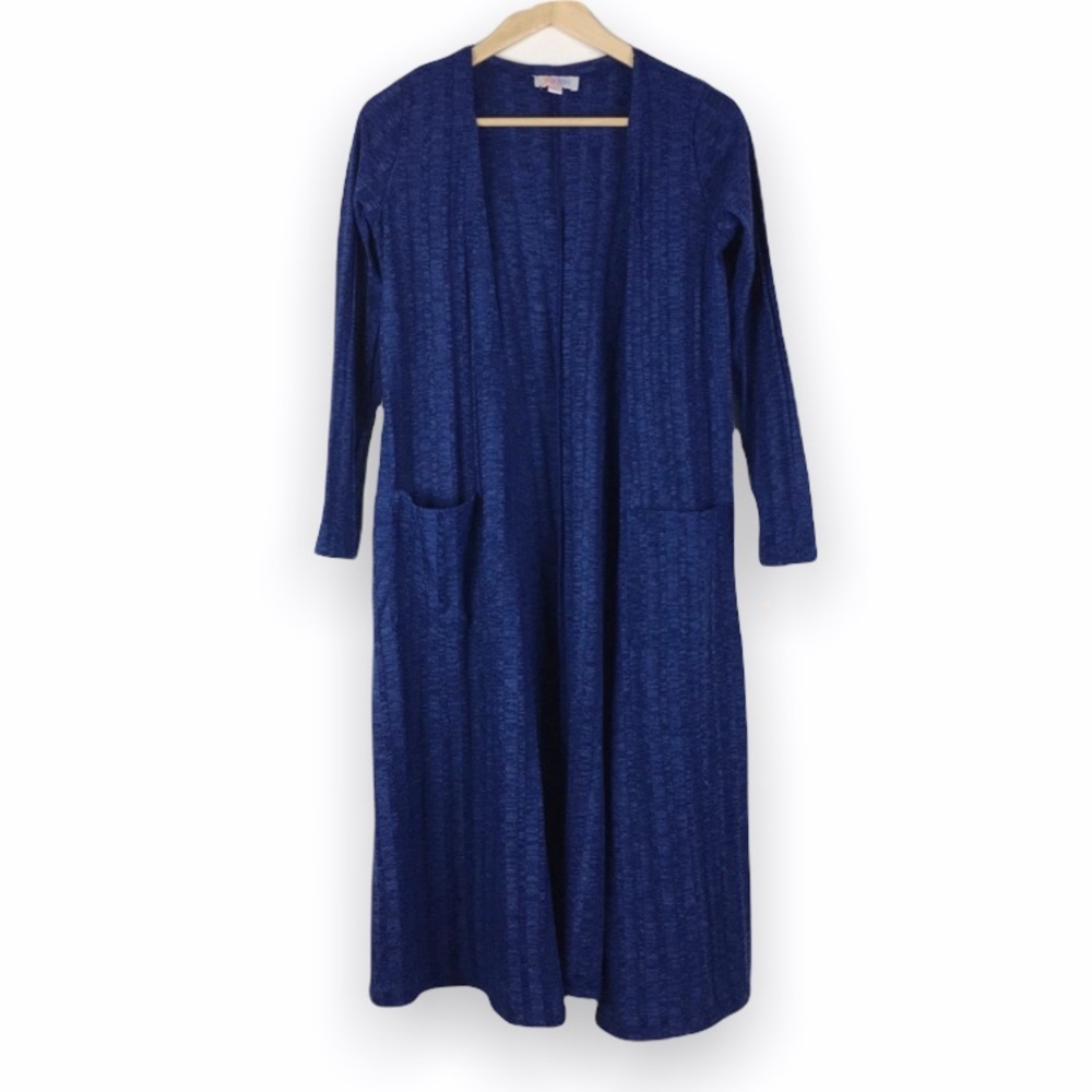 NEW Lularoe Womens Blue Sarah Ribbed Knit Long Cardigan Sweater Duster Size XS